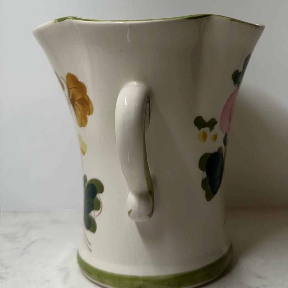 Vintage Hand-Painted Floral Ceramic Vase with Handles - Pink & Green - Picture 4 of 8